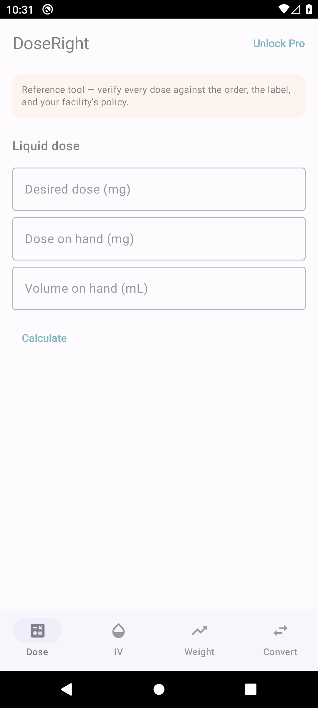 DoseRight liquid dose calculator