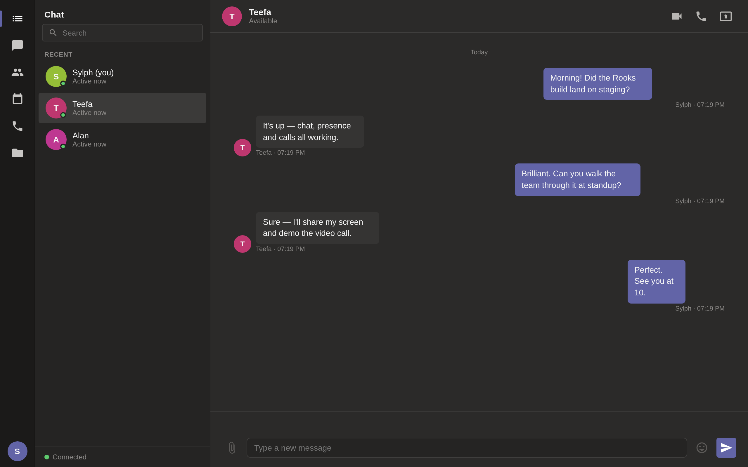 Rooks: a chat workspace with contacts, presence and a conversation in progress